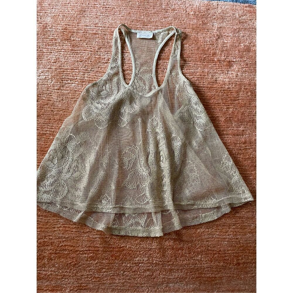 Free with purchase ♥️ Crystal K Fishnet/Mesh Tank Top Gold Metallic Top Sz M